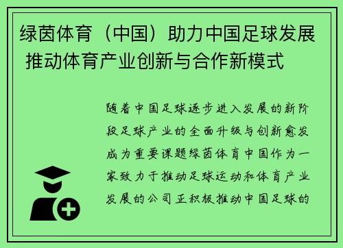 绿茵体育（中国）助力中国足球发展 推动体育产业创新与合作新模式